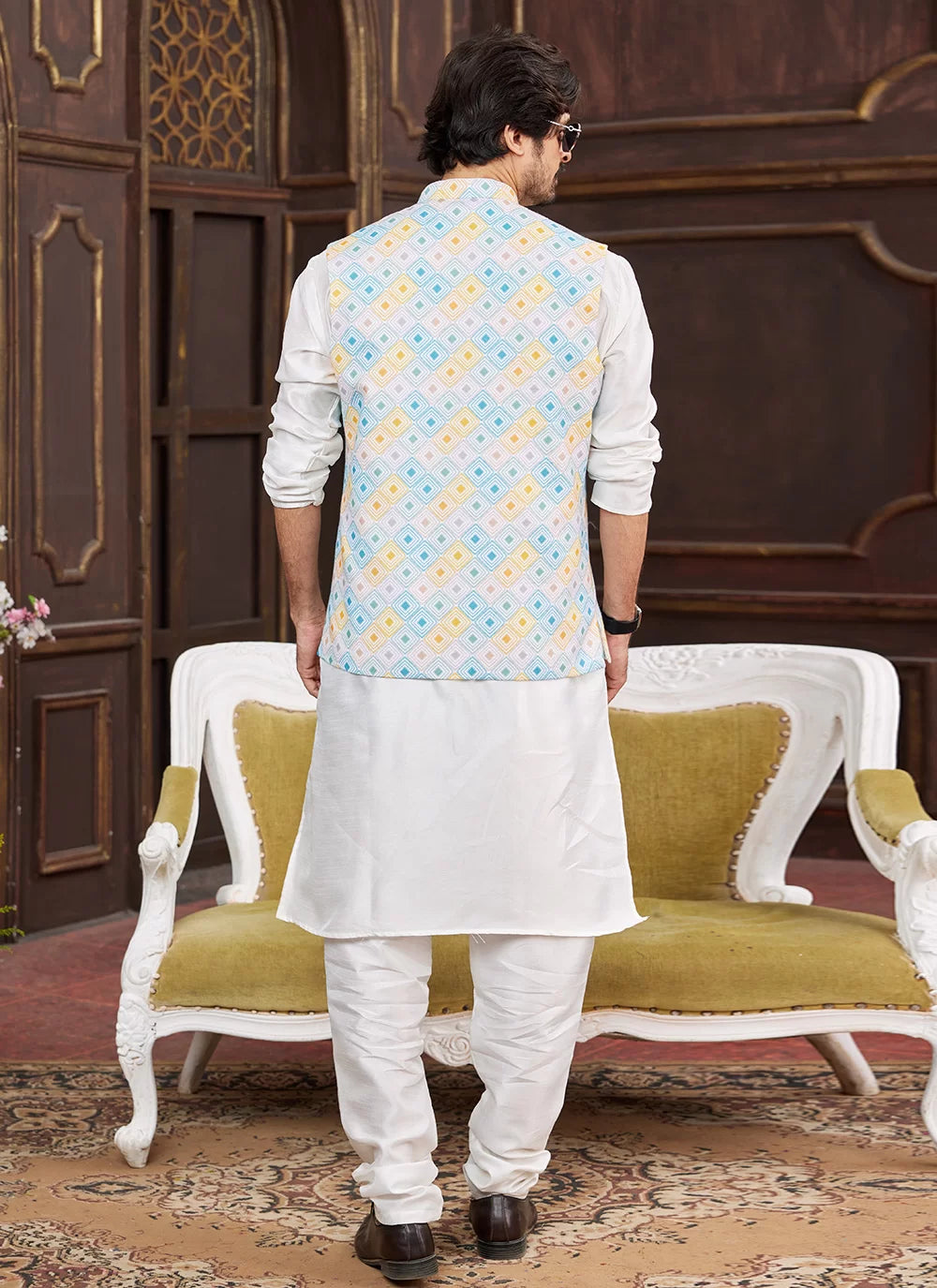 Raivat Ethnic Art Silk Digital Print Work Jacket Set In Multicolour | Grocsy