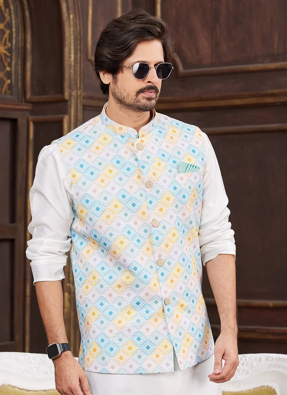 Raivat Ethnic Art Silk Digital Print Work Jacket Set In Multicolour | Grocsy
