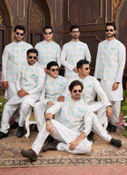 Raivat Ethnic Art Silk Digital Print Work Jacket Set In Multicolour | Grocsy
