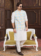 Raivat Ethnic Art Silk Digital Print Work Jacket Set In Multicolour | Grocsy