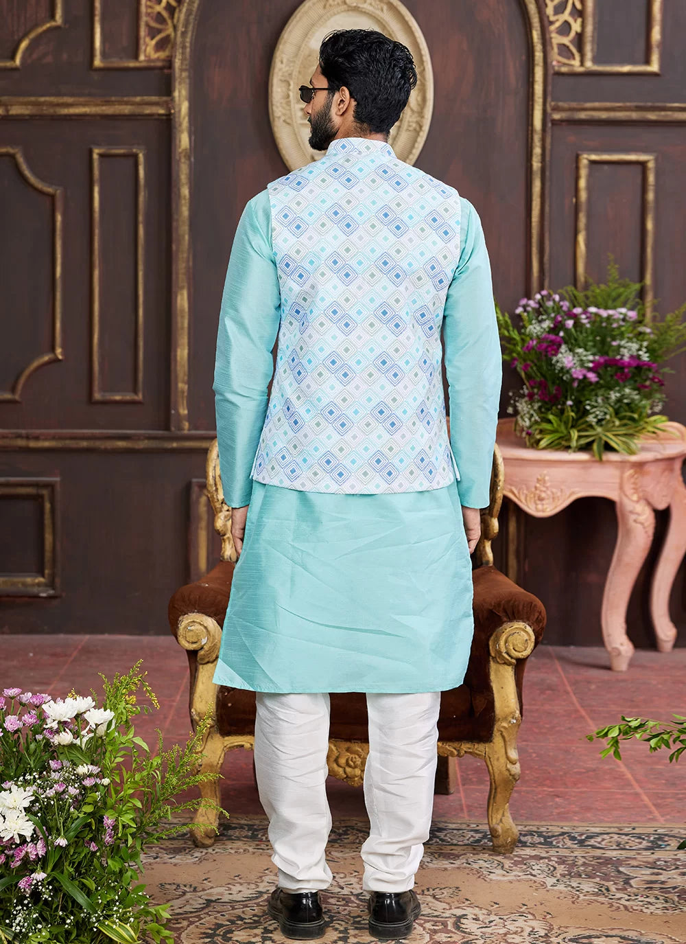 Raivat Ethnic Art Silk Digital Print Work Jacket Set In Multicolour | Grocsy