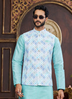 Raivat Ethnic Art Silk Digital Print Work Jacket Set In Multicolour | Grocsy