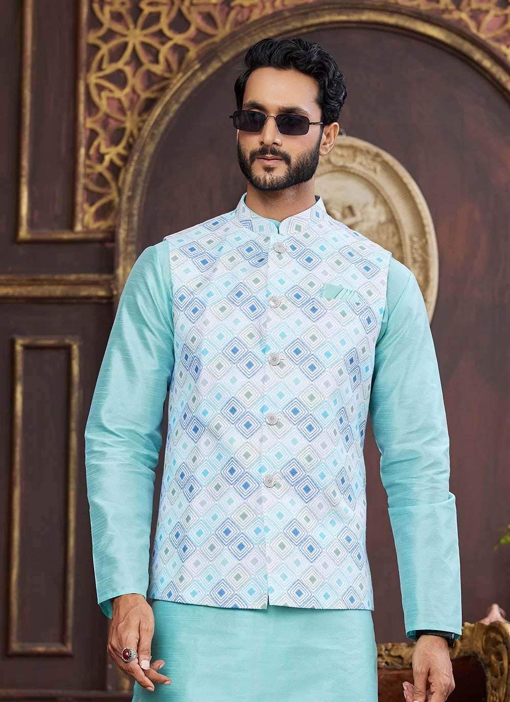 Raivat Ethnic Art Silk Digital Print Work Jacket Set In Multicolour | Grocsy