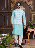 Raivat Ethnic Art Silk Digital Print Work Jacket Set In Multicolour | Grocsy