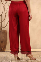 Juniper Women's Maroon Rayon Straight Solid Palazzo | Grocsy