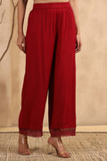 Juniper Women's Maroon Rayon Straight Solid Palazzo | Grocsy