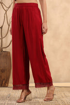 Juniper Women's Maroon Rayon Straight Solid Palazzo | Grocsy