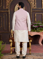 Raivat Ethnic Art Silk Digital Print Work Jacket Set In Pink and Beige Colour | Grocsy