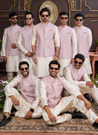 Raivat Ethnic Art Silk Digital Print Work Jacket Set In Pink and Beige Colour | Grocsy