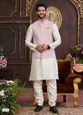 Raivat Ethnic Art Silk Digital Print Work Jacket Set In Pink and Beige Colour | Grocsy