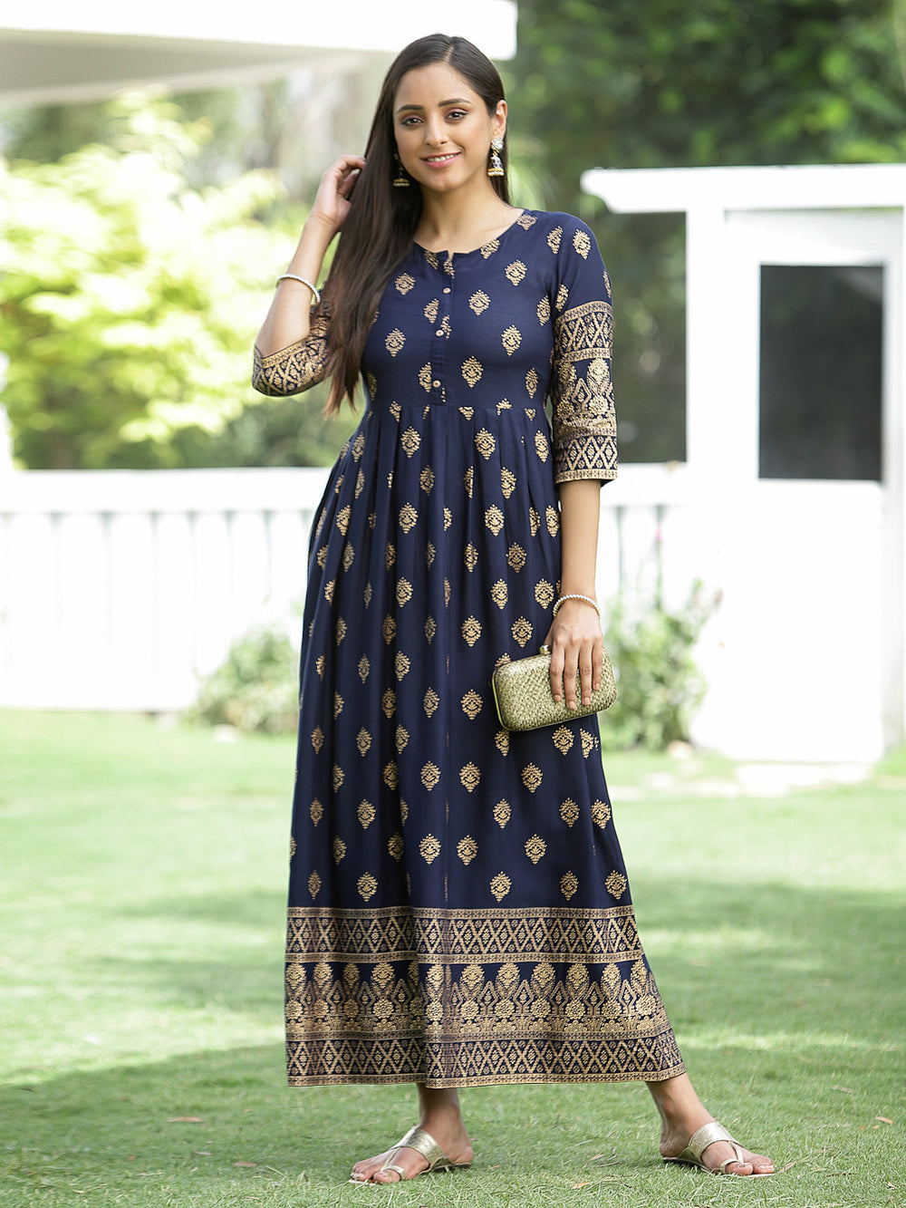 Juniper Indigo Rayon Festive Dress For Women | Grocsy