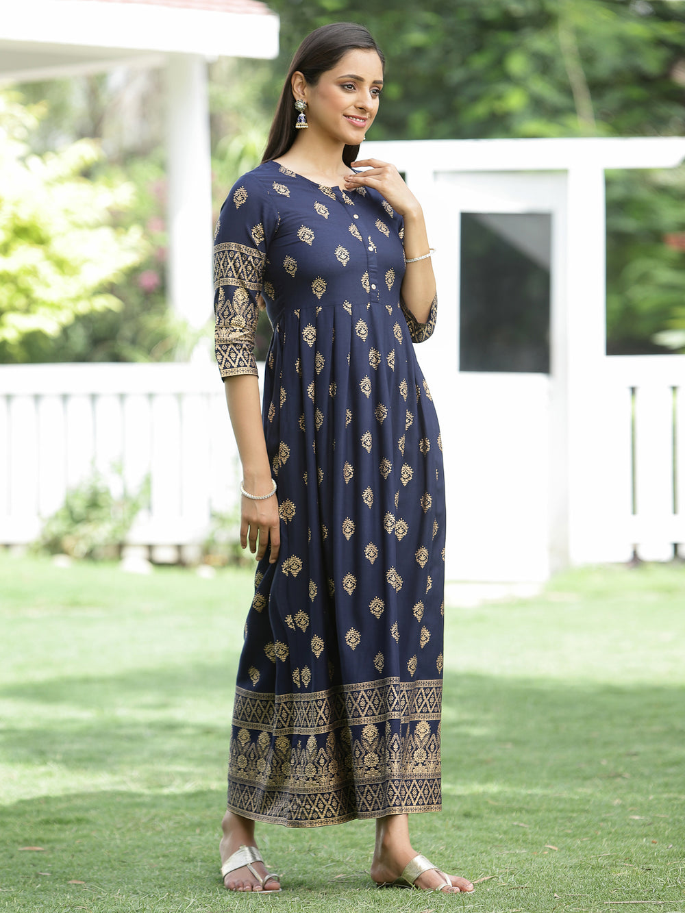 Juniper Indigo Rayon Festive Dress For Women | Grocsy