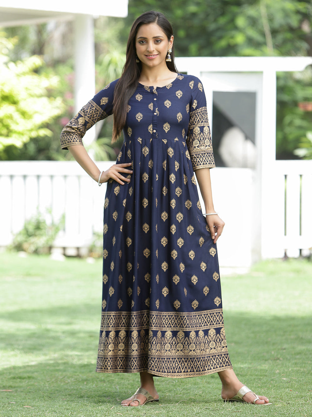 Juniper Indigo Rayon Festive Dress For Women | Grocsy