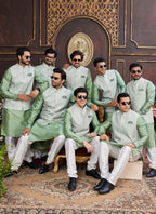 Raivat Ethnic Art Silk Digital Print Work Jacket Set In Light Green Colour | Grocsy
