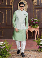Raivat Ethnic Art Silk Digital Print Work Jacket Set In Light Green Colour | Grocsy
