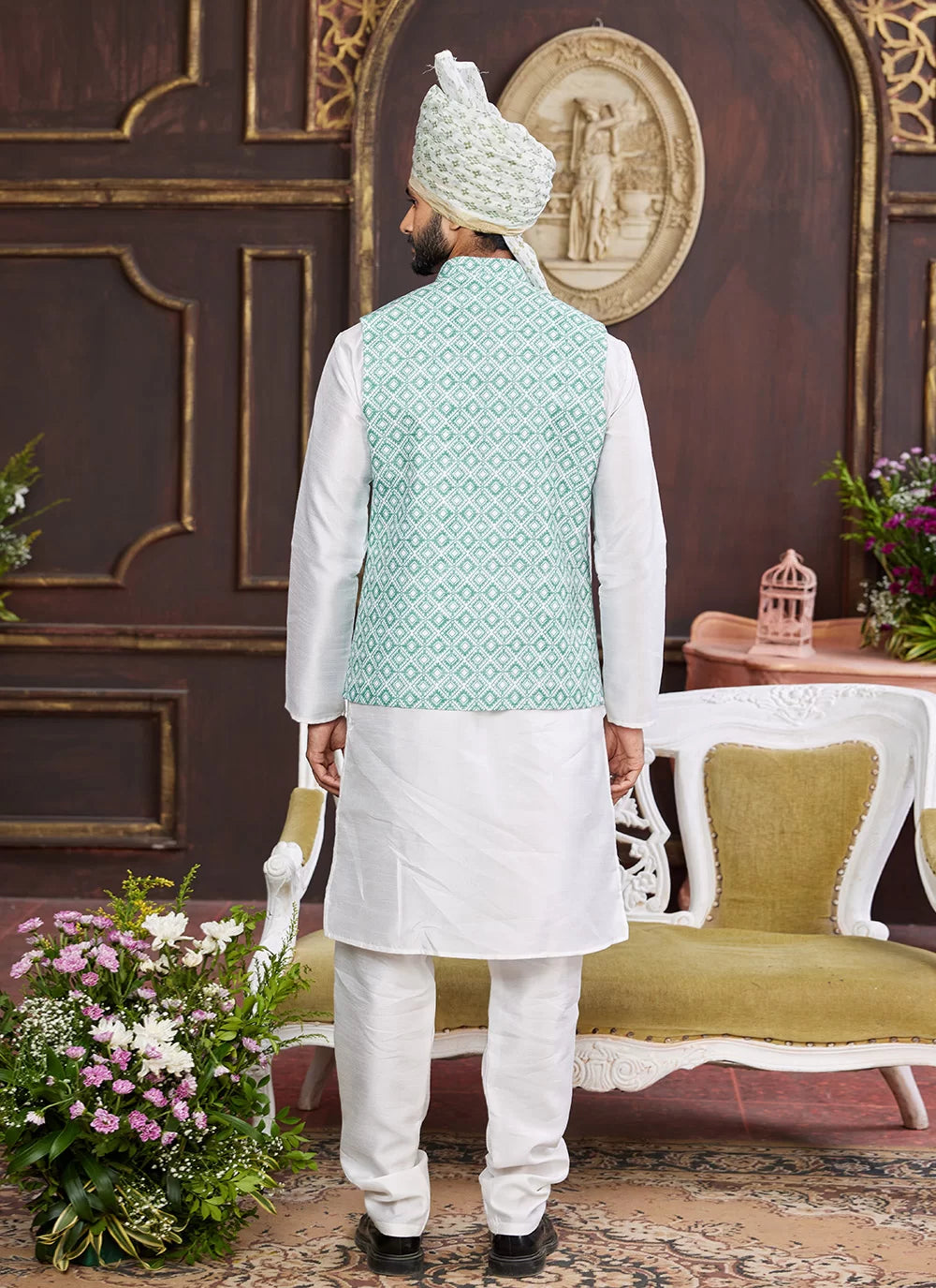 Raivat Ethnic Art Silk Digital Print Work Jacket Set In Sea Green Colour | Grocsy
