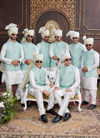 Raivat Ethnic Art Silk Digital Print Work Jacket Set In Sea Green Colour | Grocsy