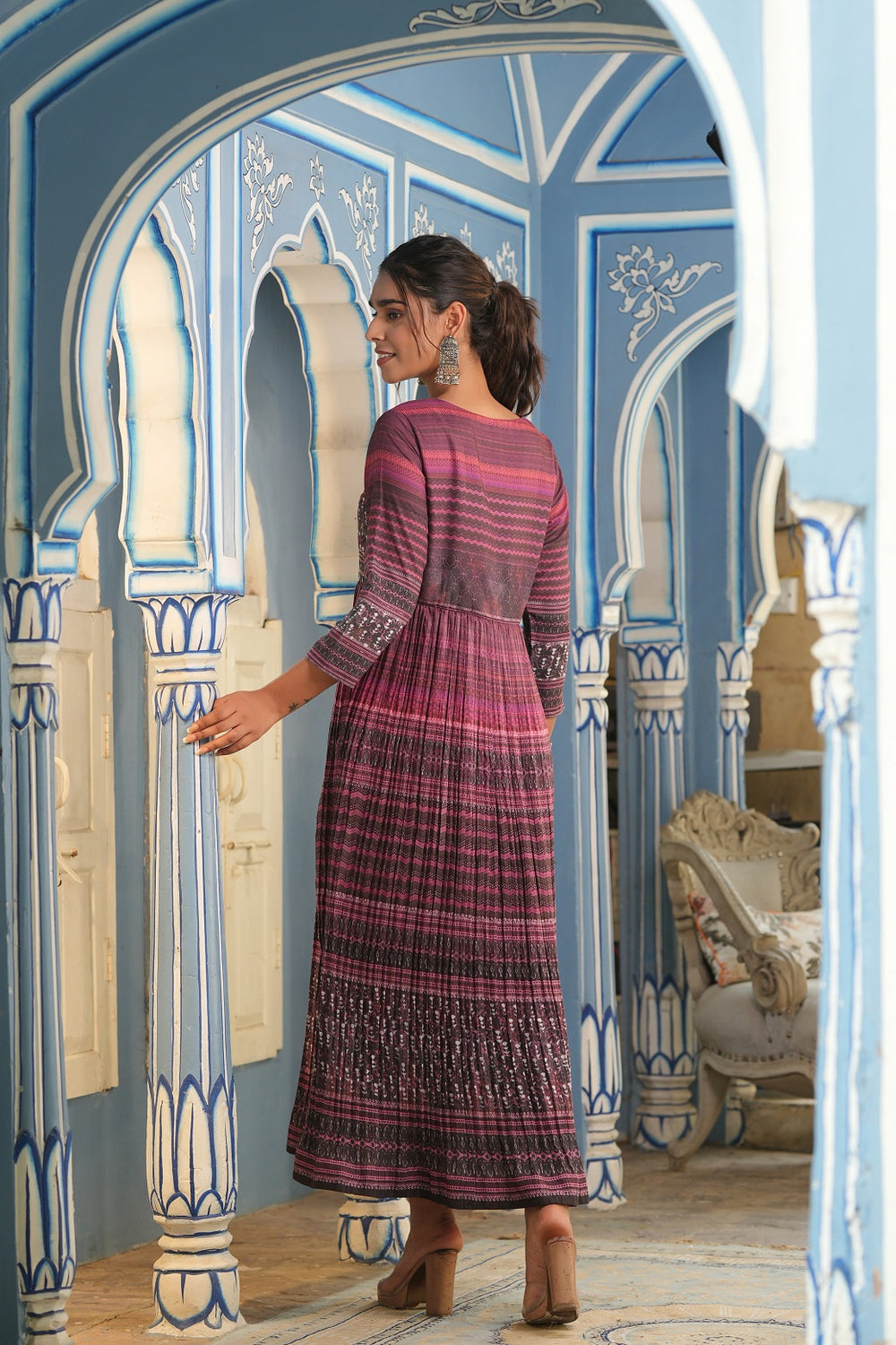 Juniper Multi Muslin Festive Printed Flared Kurta For Women | Grocsy