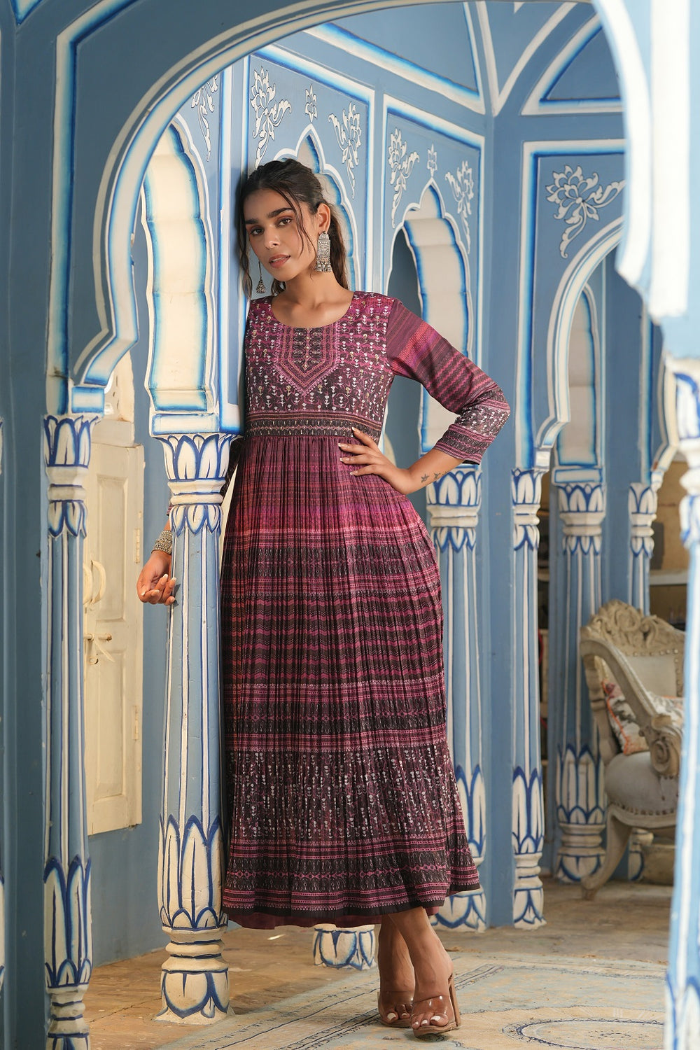 Juniper Multi Muslin Festive Printed Flared Kurta For Women | Grocsy