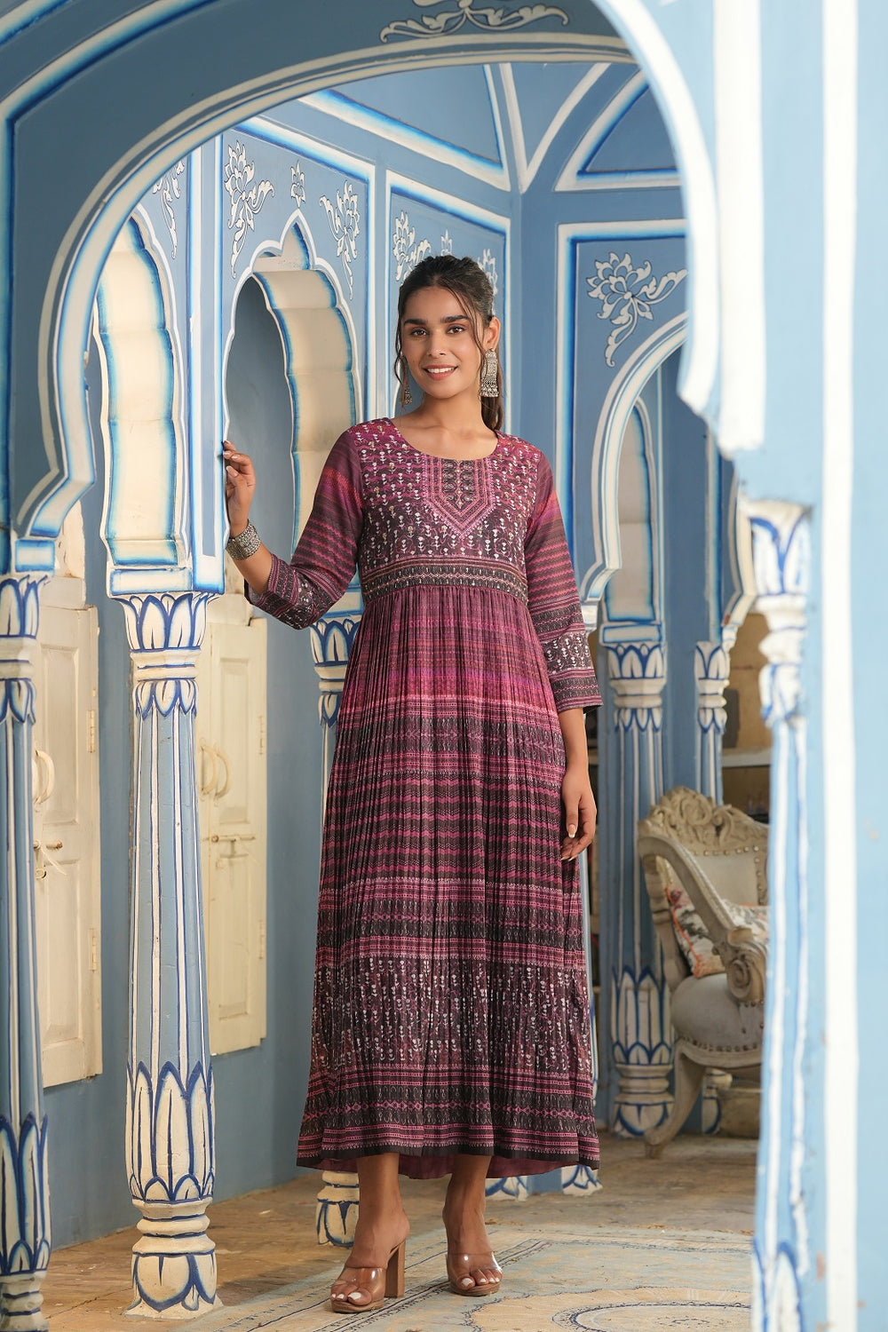 Juniper Multi Muslin Festive Printed Flared Kurta For Women | Grocsy