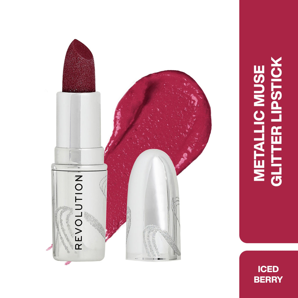Makeup Revolution Metallic Muse Glitter Lipstick - Iced Berry | Grocsy