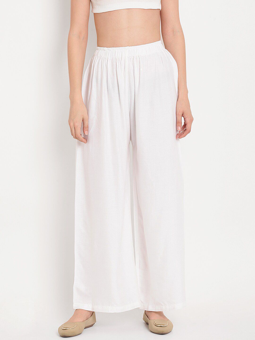 TAG 7 Women White & Maroon Set of 2 Flared Ethnic Palazzos | Grocsy