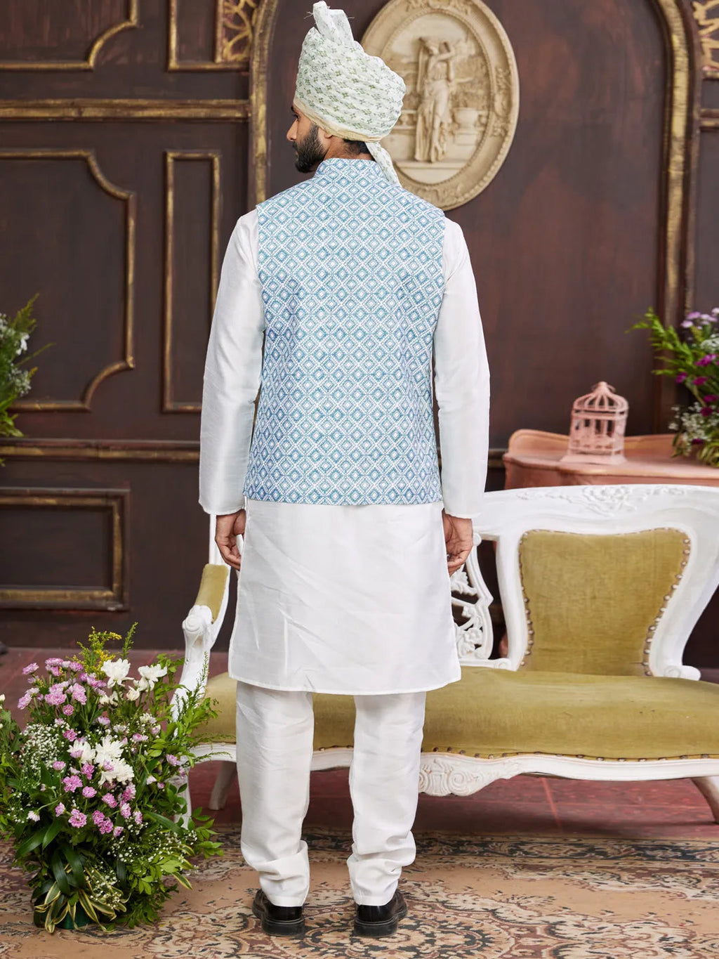 Raivat Ethnic Art Silk Digital Print Work Jacket Set In Sky Blue Colour | Grocsy