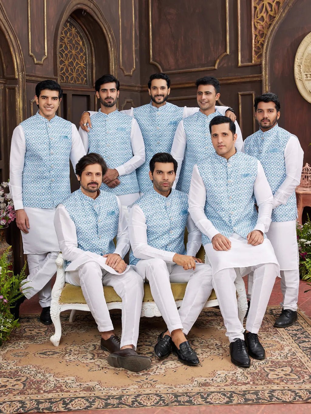 Raivat Ethnic Art Silk Digital Print Work Jacket Set In Sky Blue Colour | Grocsy