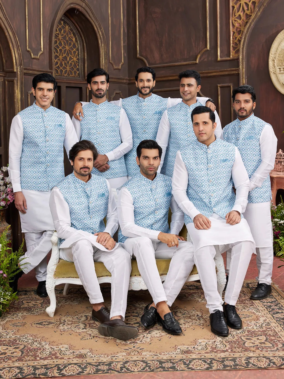 Raivat Ethnic Art Silk Digital Print Work Jacket Set In Sky Blue Colour | Grocsy