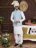 Raivat Ethnic Art Silk Digital Print Work Jacket Set In Sky Blue Colour | Grocsy