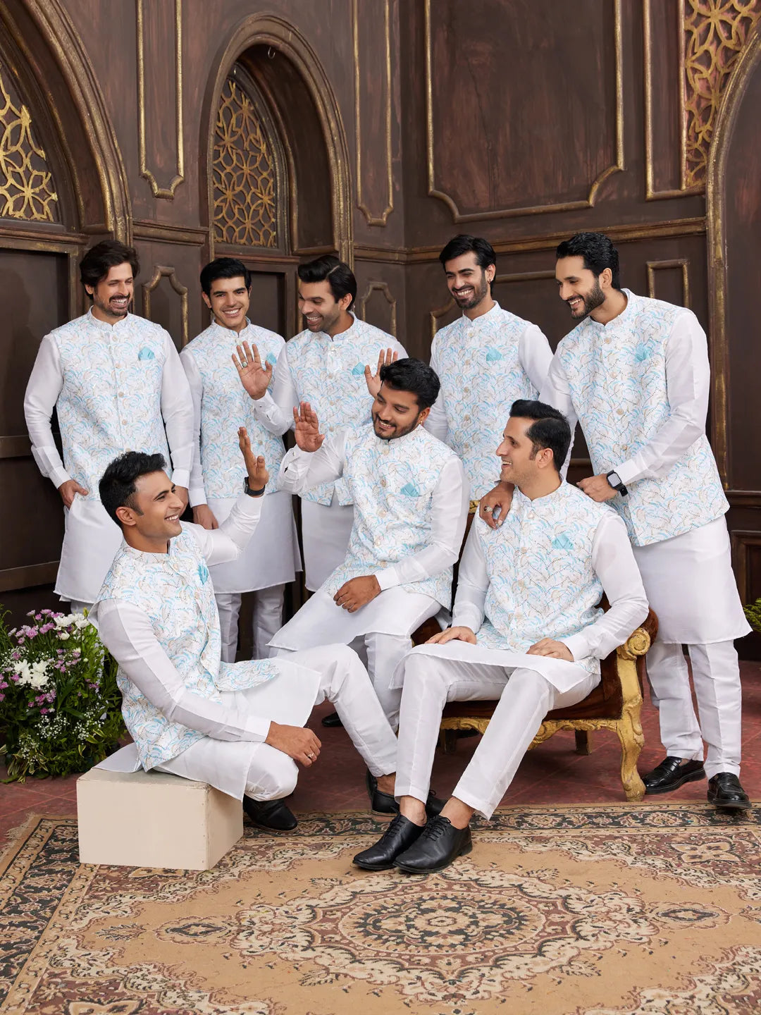 Raivat Ethnic Art Silk Digital Print Work Jacket Set In Sky Blue Colour | Grocsy