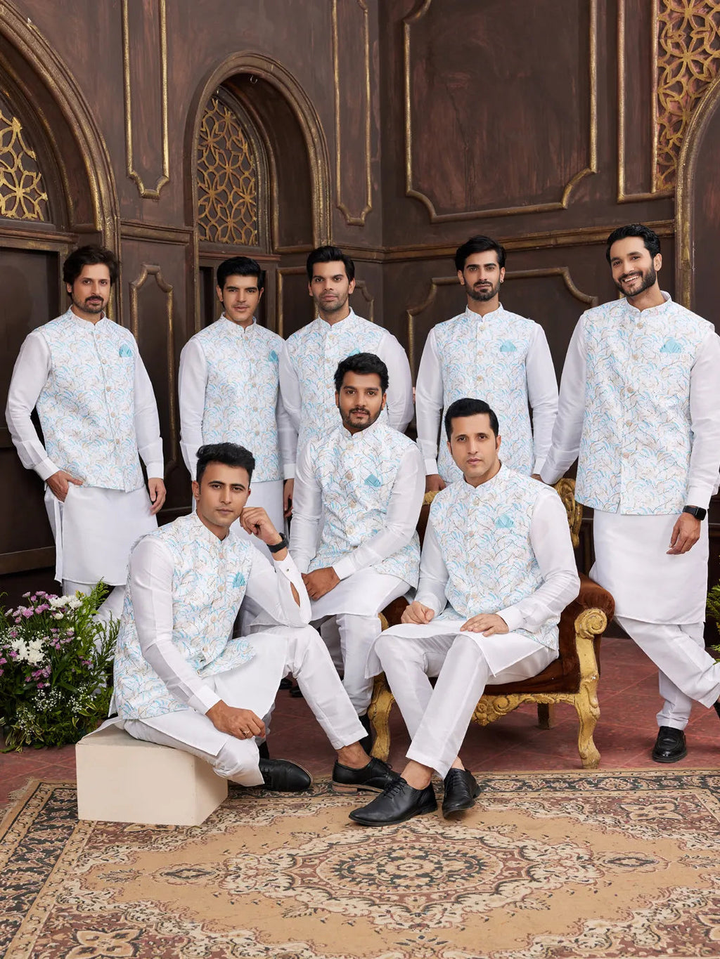 Raivat Ethnic Art Silk Digital Print Work Jacket Set In Sky Blue Colour | Grocsy