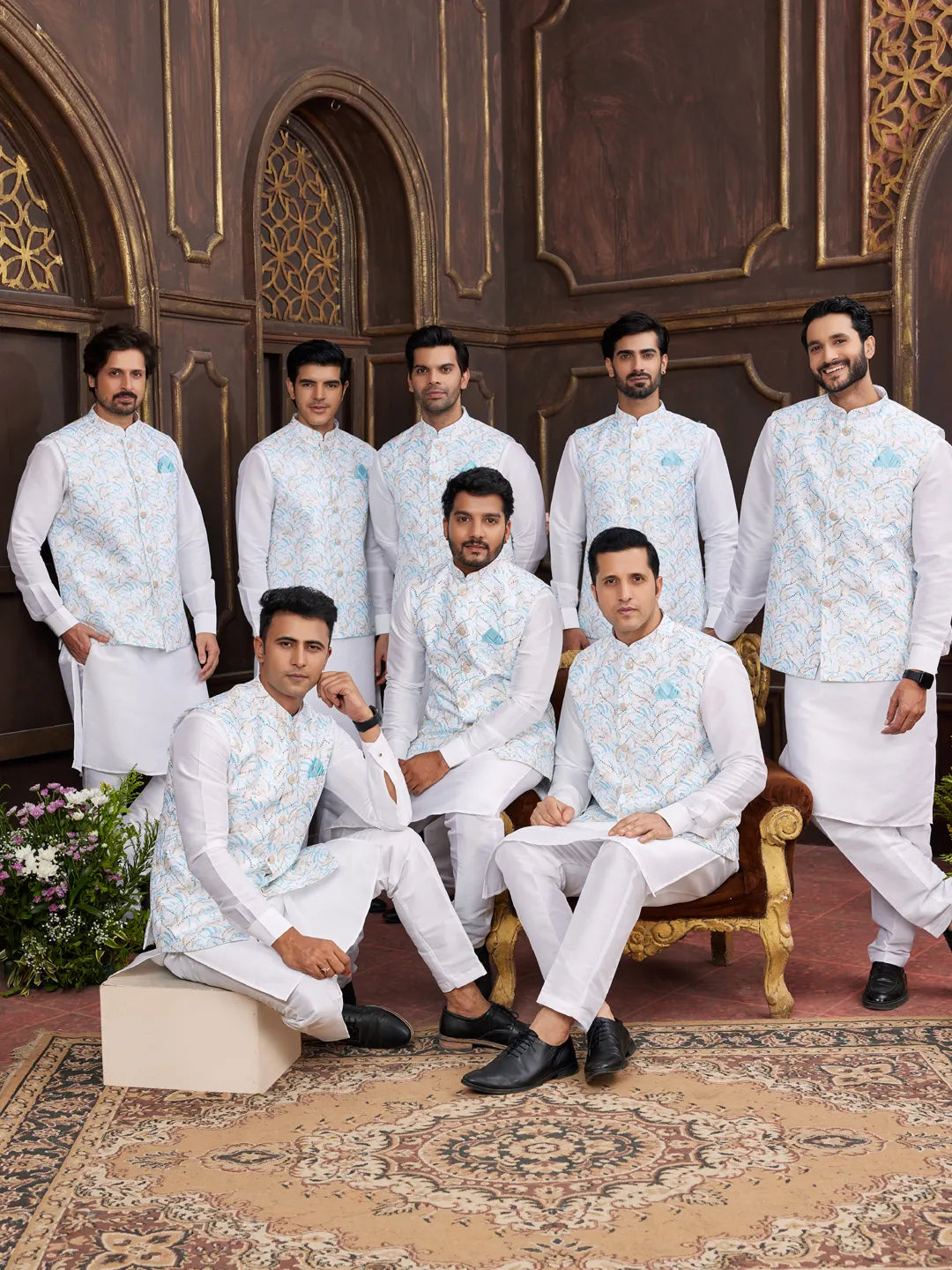 Raivat Ethnic Art Silk Digital Print Work Jacket Set In Sky Blue Colour | Grocsy