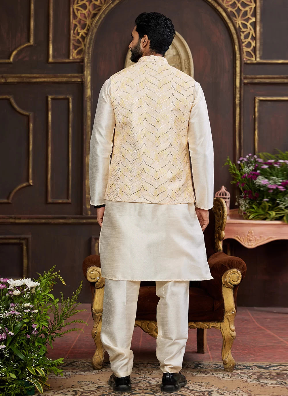 Raivat Ethnic Art Silk Digital Print Work Jacket Set In Light Yellow Colour | Grocsy