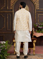 Raivat Ethnic Art Silk Digital Print Work Jacket Set In Light Yellow Colour | Grocsy