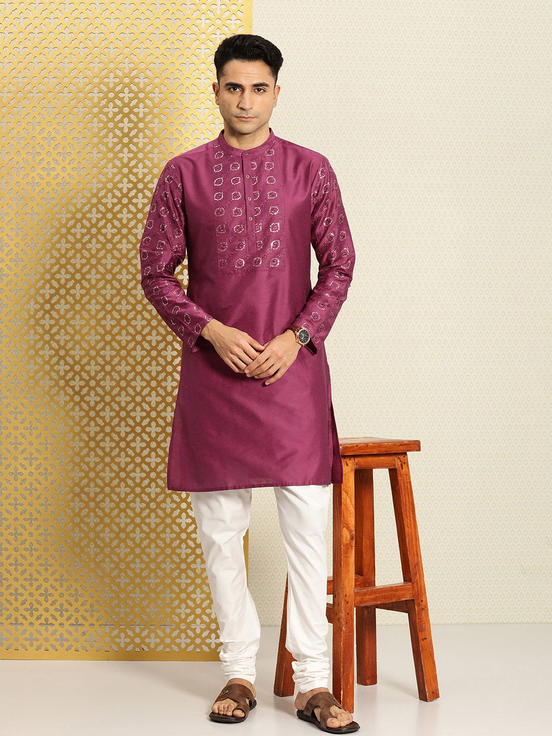House of Pataudi Jashn Ethnic Motifs Yoke Design Sequinned Kurta | Grocsy