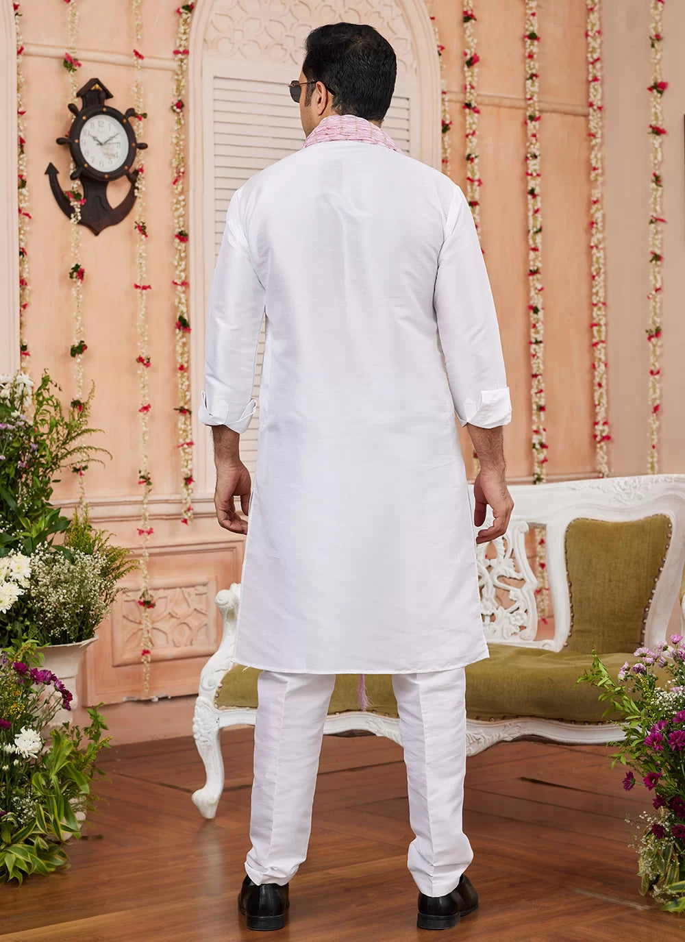 Raivat Ethnic Off White Colour Art Silk Kurta Pajama With Matching Dupatta | Grocsy