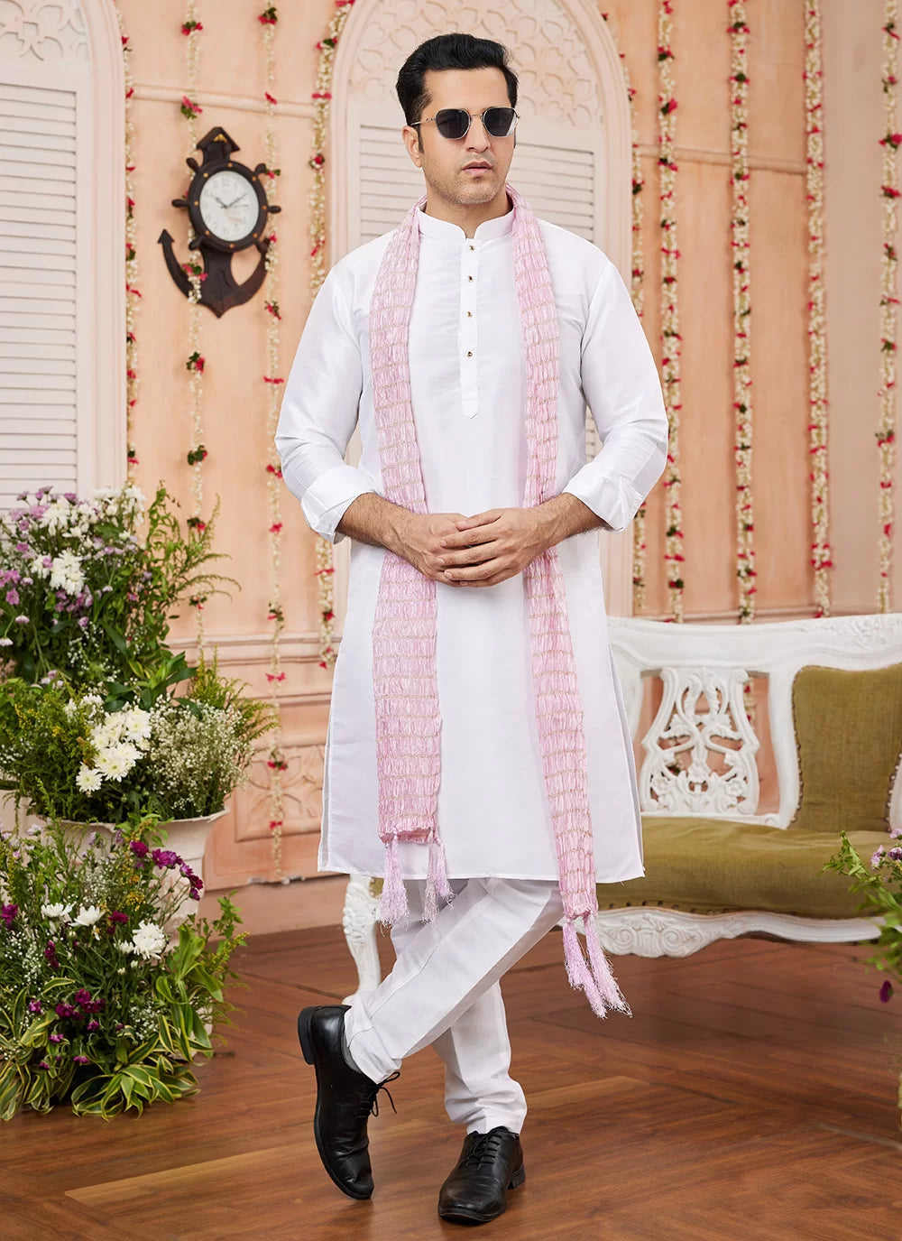 Raivat Ethnic Off White Colour Art Silk Kurta Pajama With Matching Dupatta | Grocsy
