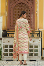 Juniper Ivory Rayon Slub Fusion Polka Print Kurta Set For Women | Grocsy