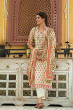 Juniper Ivory Rayon Slub Fusion Polka Print Kurta Set For Women | Grocsy