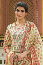 Juniper Ivory Rayon Slub Fusion Polka Print Kurta Set For Women | Grocsy