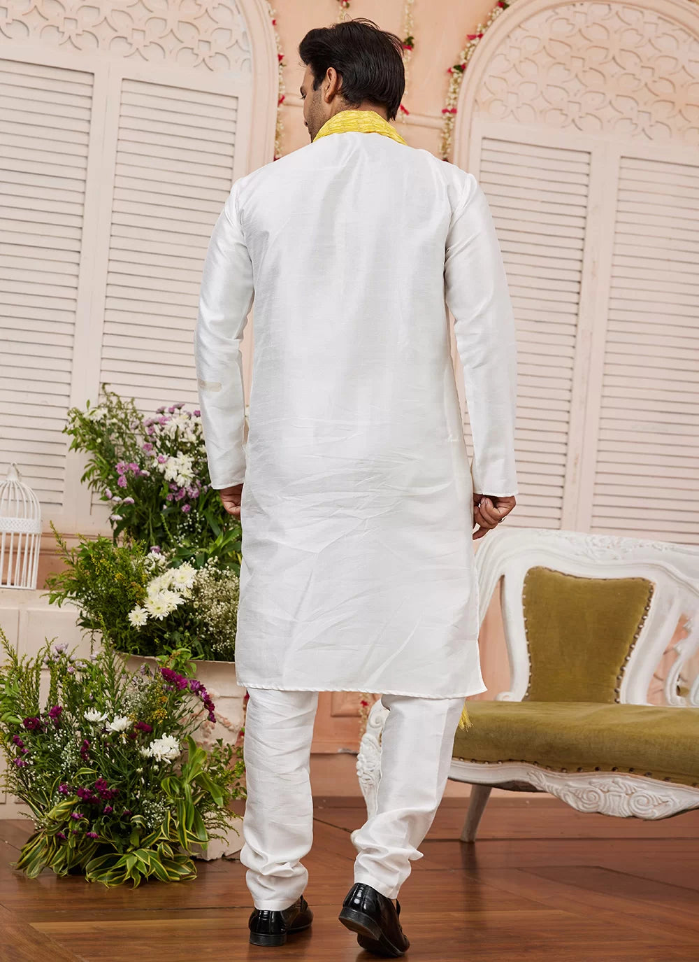 Raivat Ethnic Cream Colour Art Silk Kurta Pajama With Matching Dupatta | Grocsy