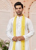 Raivat Ethnic Cream Colour Art Silk Kurta Pajama With Matching Dupatta | Grocsy