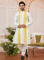 Raivat Ethnic Cream Colour Art Silk Kurta Pajama With Matching Dupatta | Grocsy