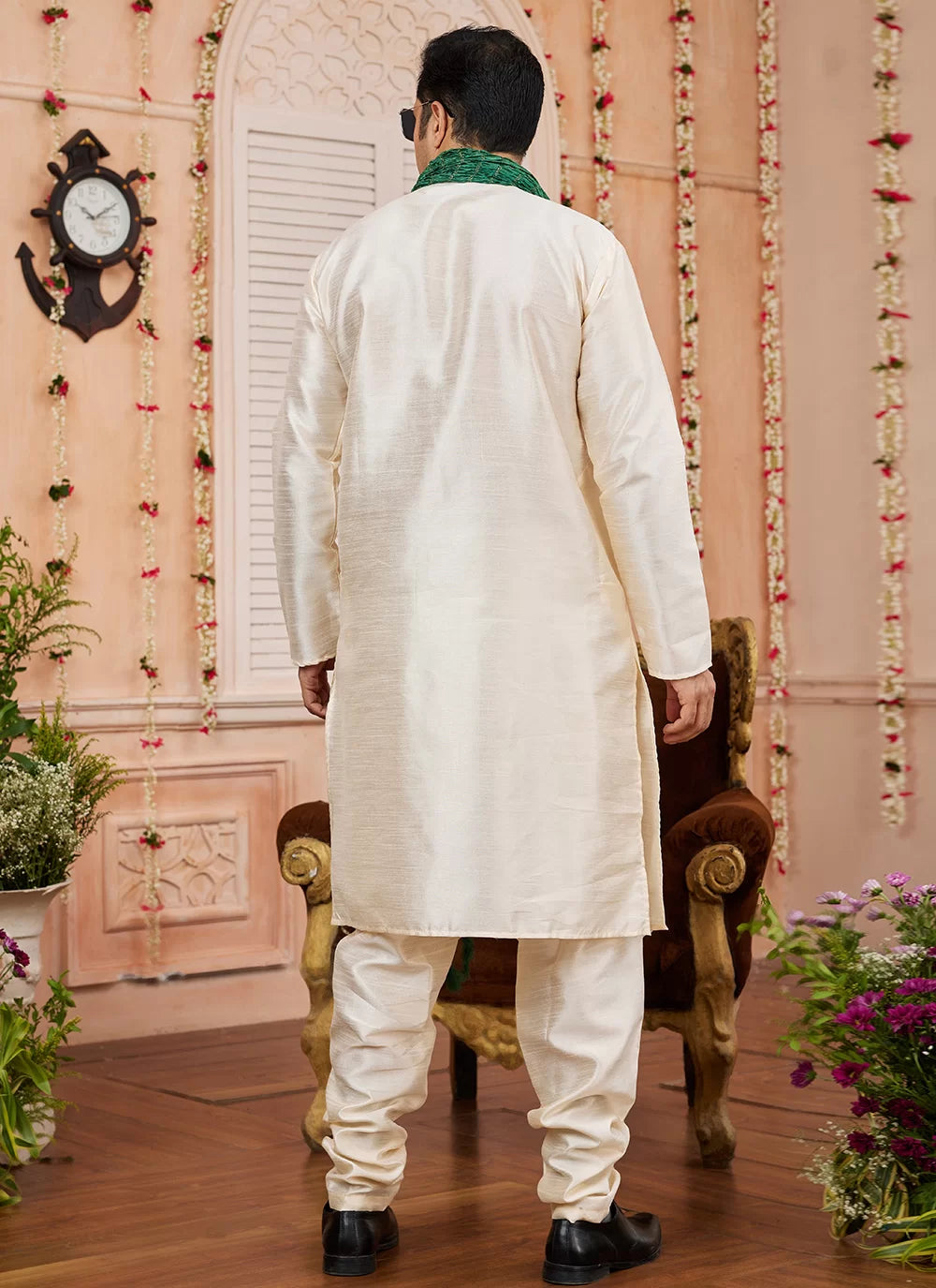 Raivat Ethnic Beige Colour Art Silk Kurta Pajama With Matching Dupatta | Grocsy