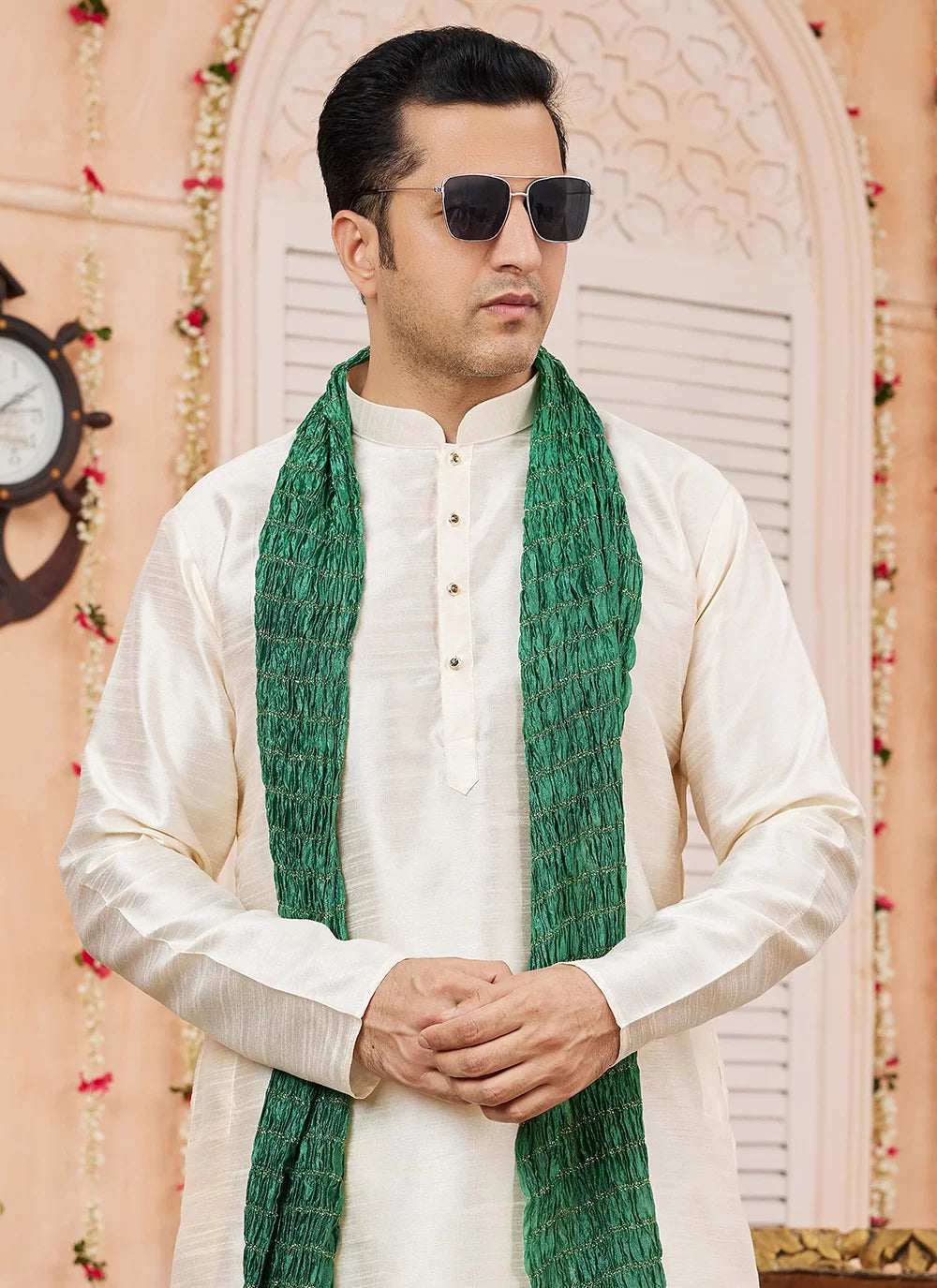 Raivat Ethnic Beige Colour Art Silk Kurta Pajama With Matching Dupatta | Grocsy