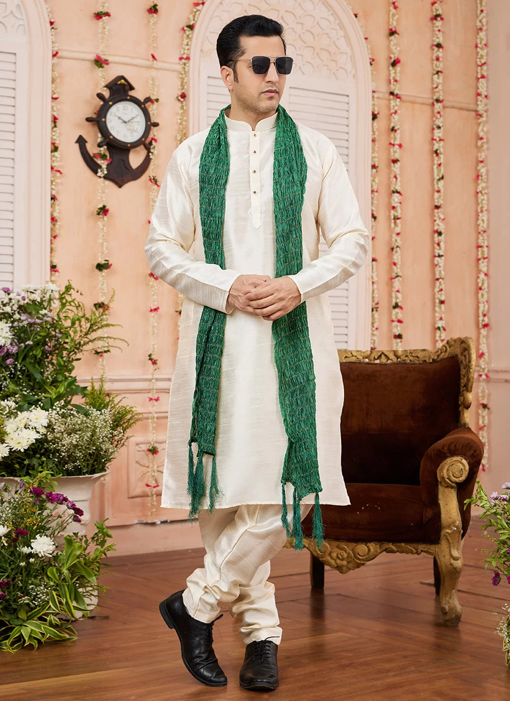 Raivat Ethnic Beige Colour Art Silk Kurta Pajama With Matching Dupatta | Grocsy