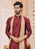 Raivat Ethnic Maroon Colour Art Silk Kurta Pajama With Matching Dupatta | Grocsy