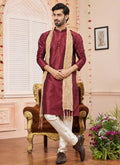 Raivat Ethnic Maroon Colour Art Silk Kurta Pajama With Matching Dupatta | Grocsy