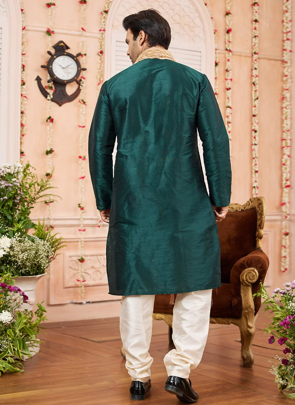 Raivat Ethnic Green Colour Art Silk Kurta Pajama With Matching Dupatta | Grocsy